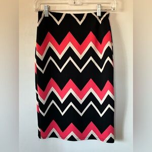 Vibrant Chevron Pencil Skirt - Black, Pink, and White Midi stretchy Sz M